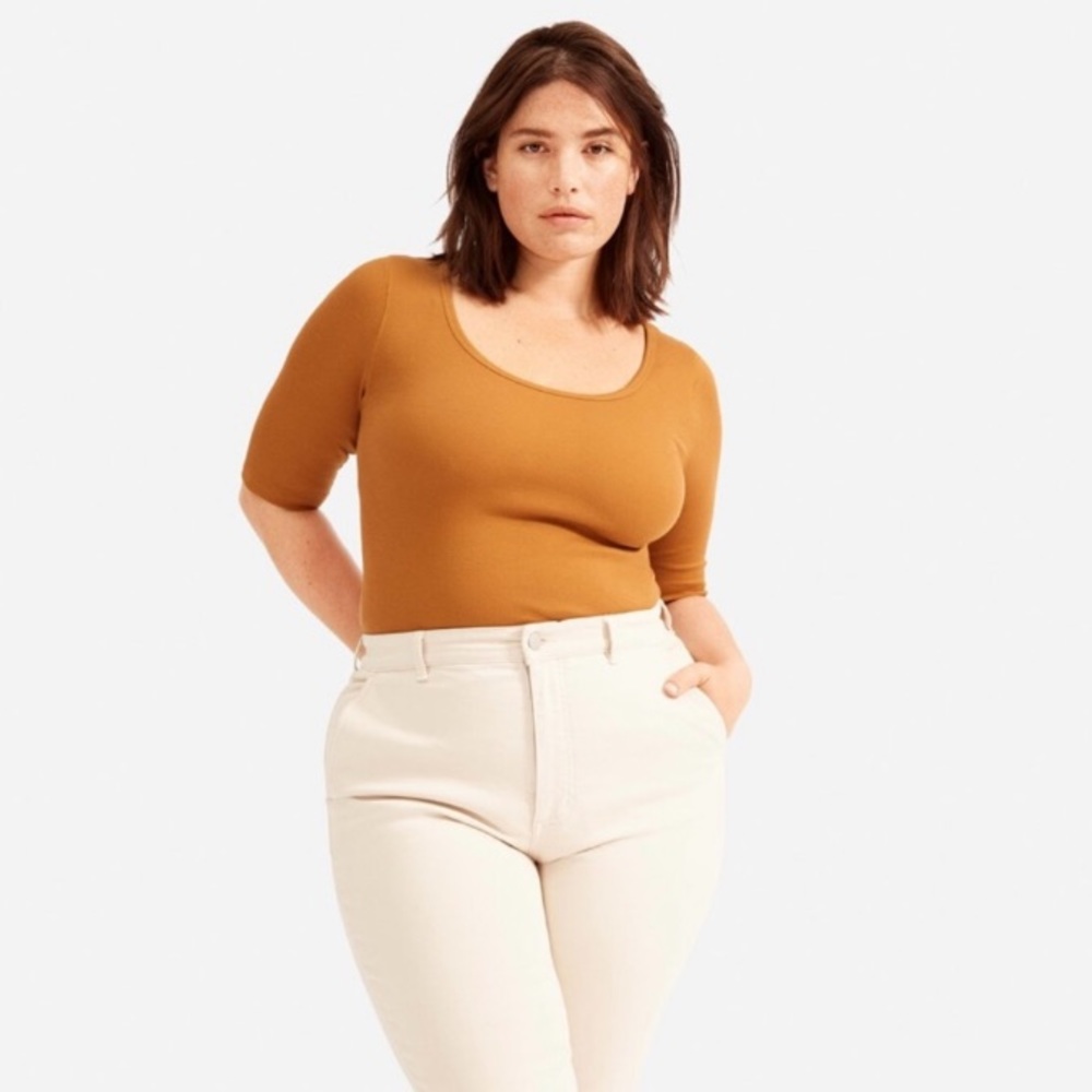 Everlane Pima Micro-Rib Scoop-Neck Tee, Medium, Acorn